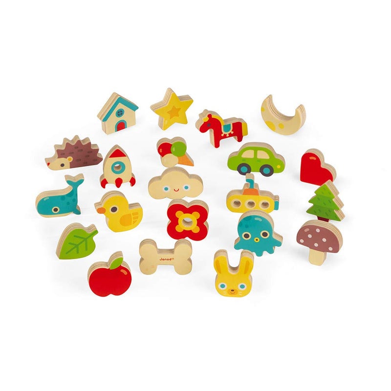 Janod Memory Touch Recognition Game - 21 Wooden Pieces - Ages 3+ - J05318 - Image 3